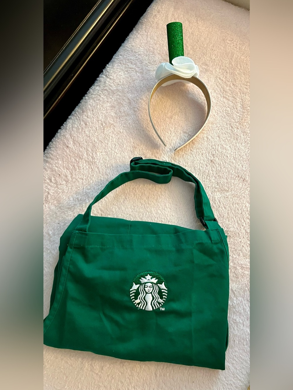 Adult Emerald Green Barista Apron with Frappuccino Headband Costume